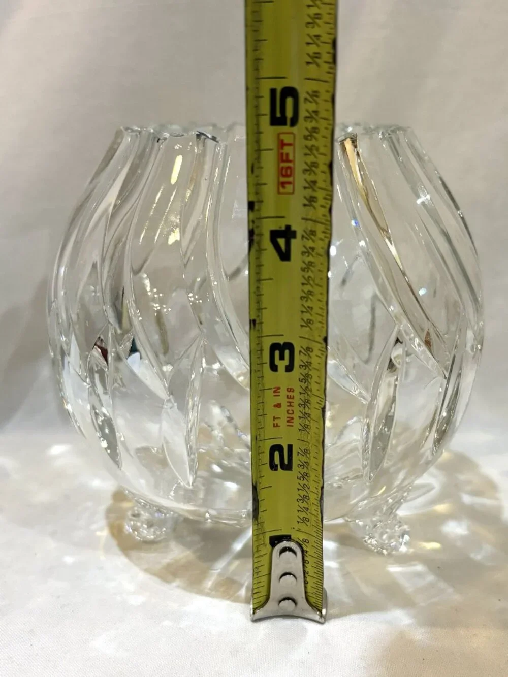 VTG 3-Footed Crystal Rose Bowl Sawtooth Edge